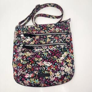 Vera Bradley Triple Zip Hipster Crossbody Bag Blue Floral Print Cotton Quilted